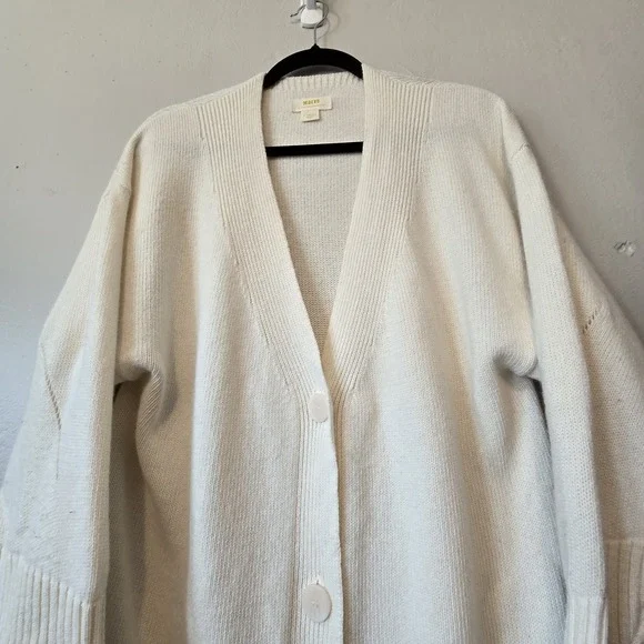 Anthropologie Maeve Cashmere Blend Knit Cardigan Women's XS Ivory Oversized Boxy - Picture 3 of 11